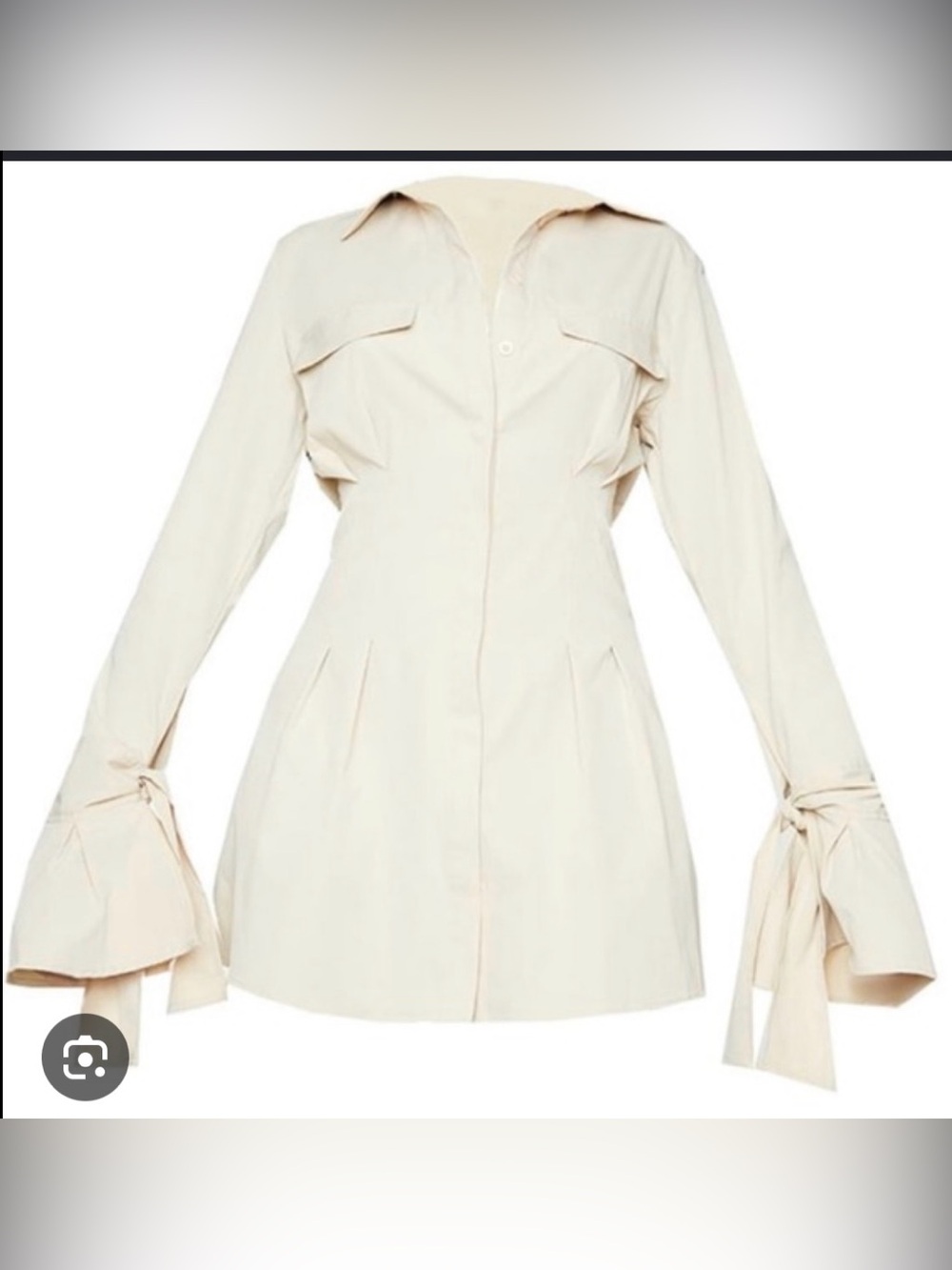 PrettyLittleThing White Fitted Button Down Blouse Bell Tie Sleeves US 8